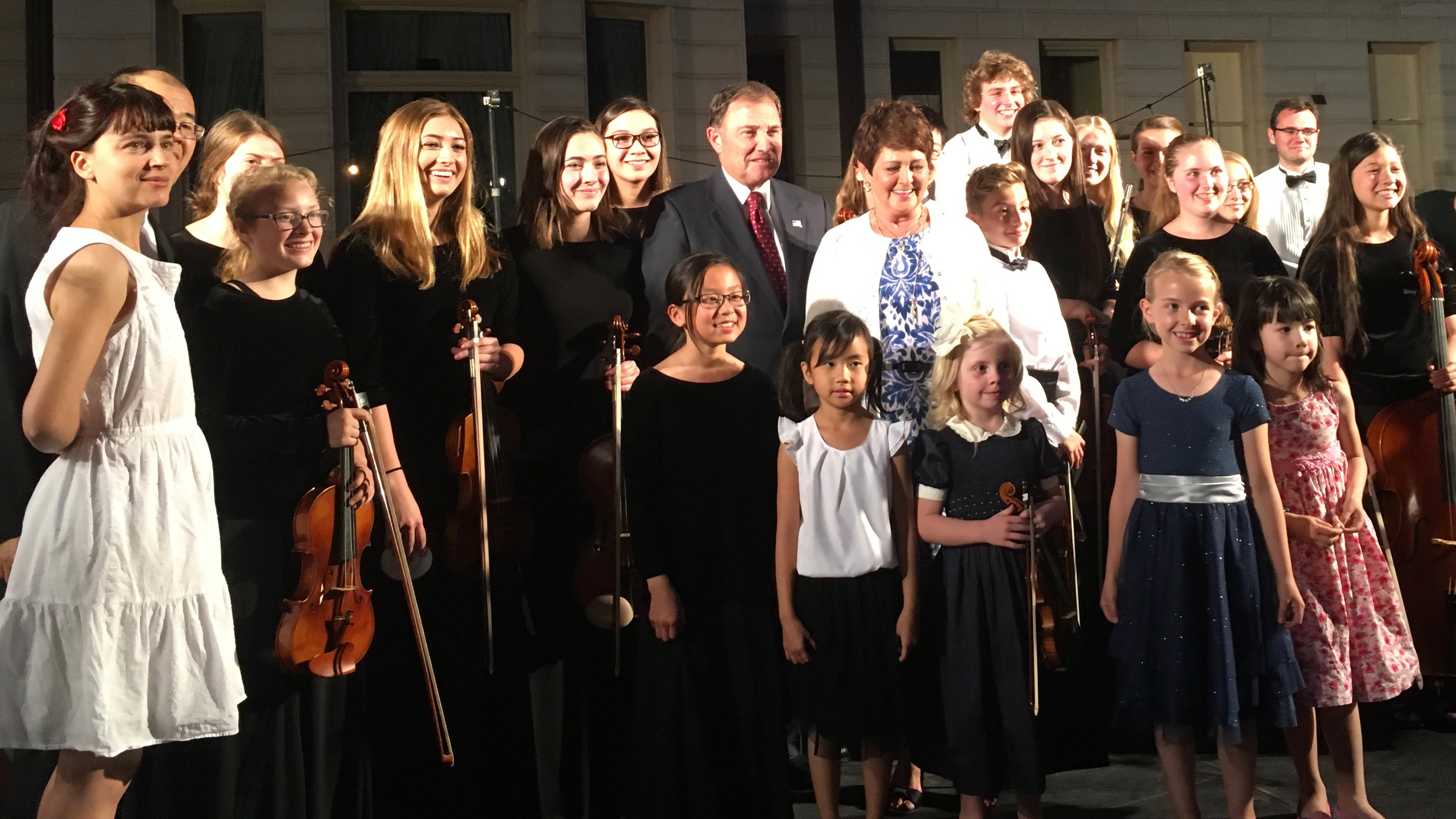 Gifted Music School receiving Utah's Governor award at the Governor's Mansion